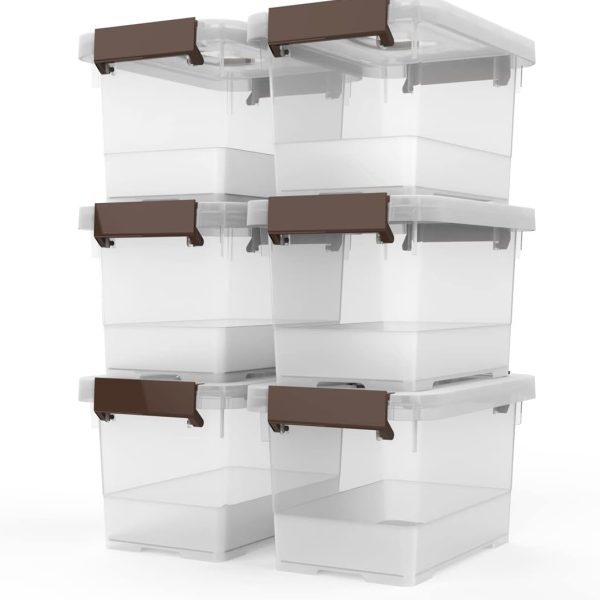 6 Pack Clear Latching Storage Boxes, 3 5 Quart Plastic Organizer Bins with Secure Handles and Lids
