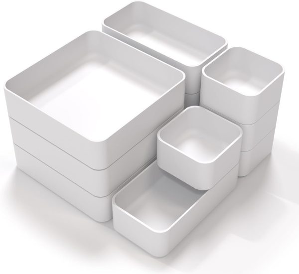 11 Piece Stackable Drawer Organizer Trays, Multi Size Storage Bins for Bathroom, Kitchen, Office and Vanity