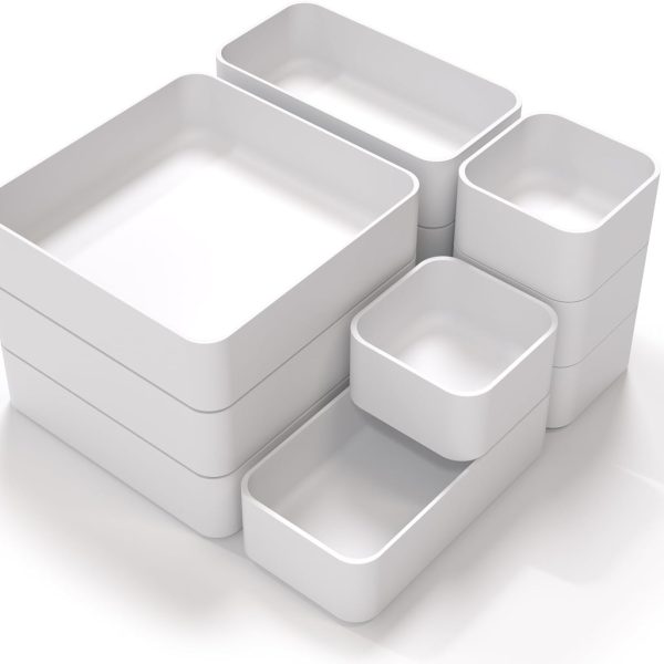 11 Piece Stackable Drawer Organizer Trays, Multi Size Storage Bins for Bathroom, Kitchen, Office and Vanity