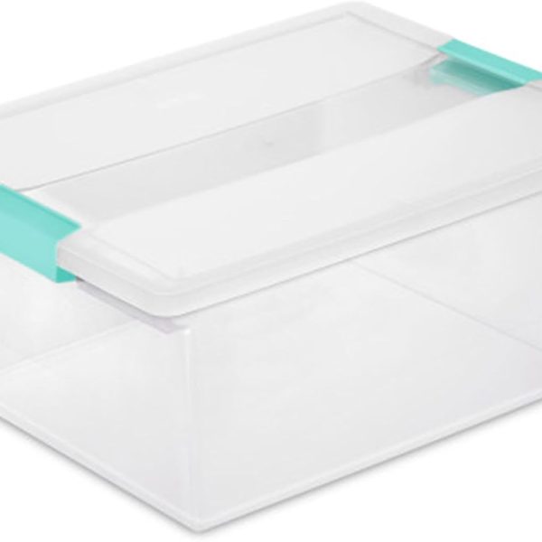 4 Pack Stackable Deep Clip Storage Boxes with Latching Lids for Office, Home and Paper Organization