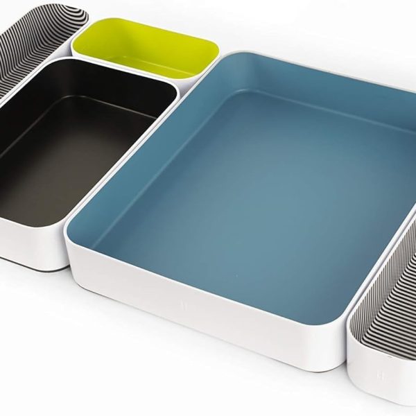 6 Piece Deep Metal Drawer Organizer Bin Set with Soft Base for Kitchen, Bathroom and Office Storage
