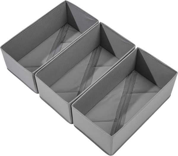 3 Pack Foldable Fabric Sock Drawer Organizers with Compartments for Underwear, Socks and Closet Storage