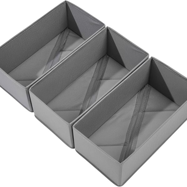 3 Pack Foldable Fabric Sock Drawer Organizers with Compartments for Underwear, Socks and Closet Storage