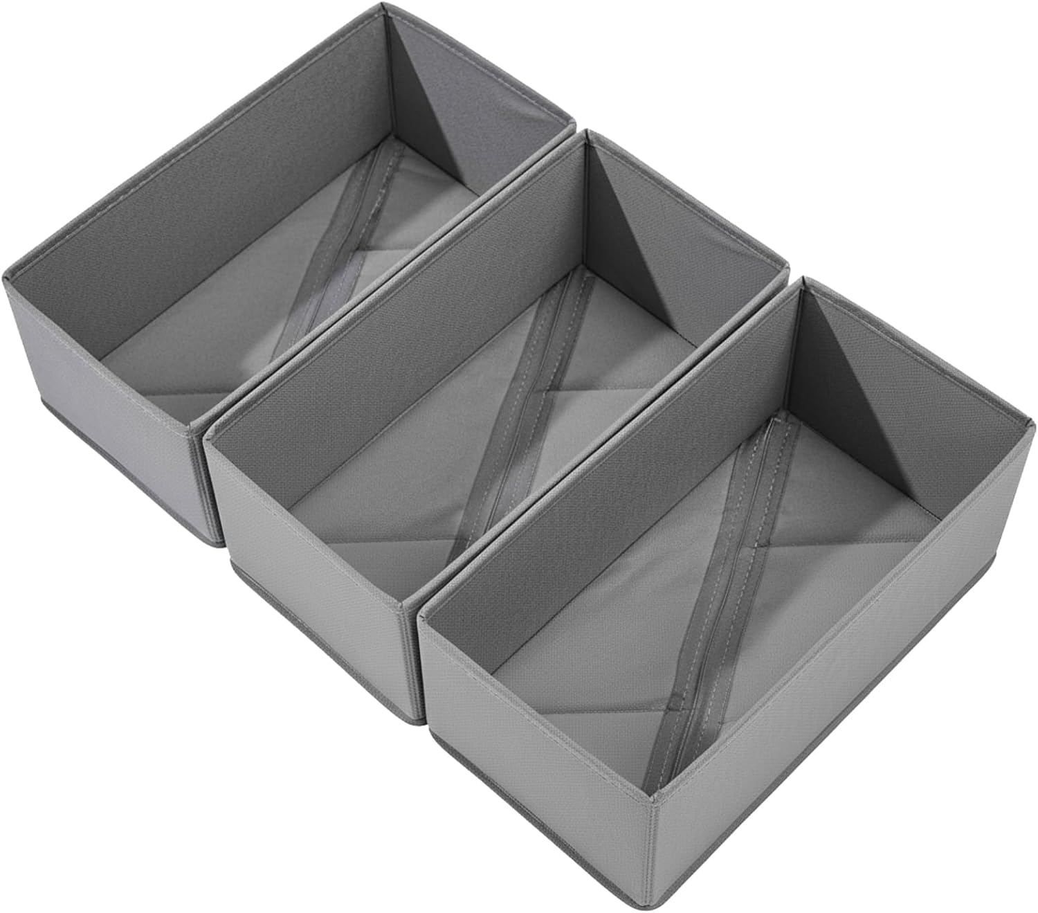 3 Pack Foldable Fabric Sock Drawer Organizers with Compartments for Underwear, Socks and Closet Storage