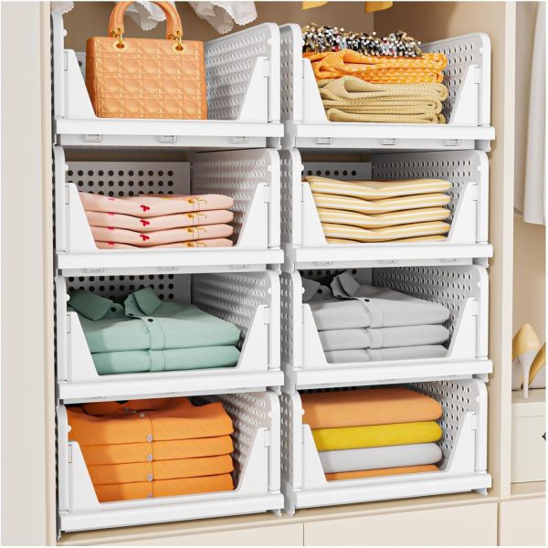 5 Pack Foldable Stackable Storage Baskets, Multifunctional Closet Organizer Drawers for Bathroom, Laundry Room, Kitchen and Wardrobe