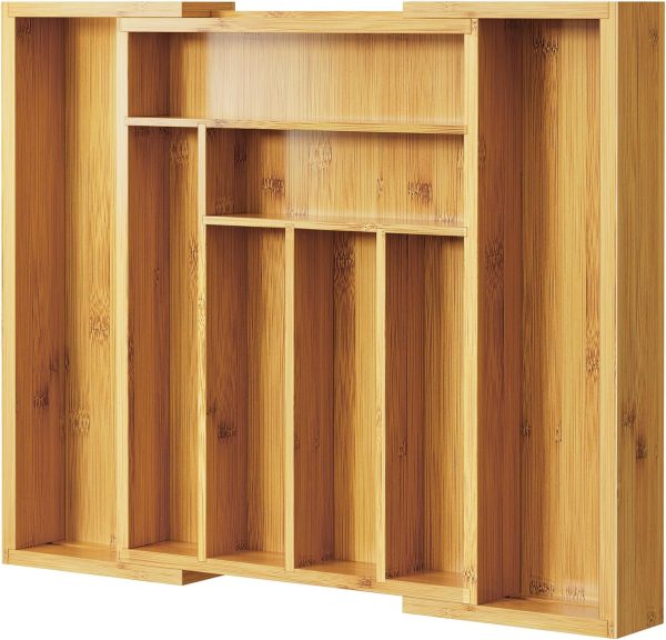 Expandable Bamboo Silverware Drawer Organizer, Adjustable Cutlery Tray for Kitchen Storage
