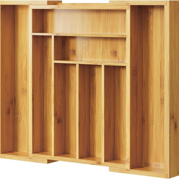 Expandable Bamboo Silverware Drawer Organizer, Adjustable Cutlery Tray for Kitchen Storage