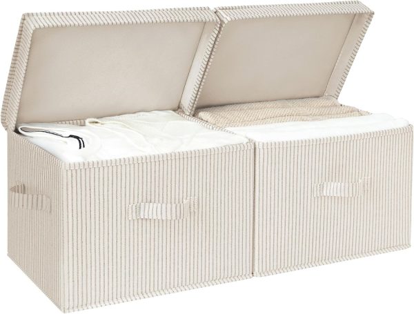 2 Pack Decorative Fabric Storage Bins with Lids and Handles for Shelves and Closet Organization
