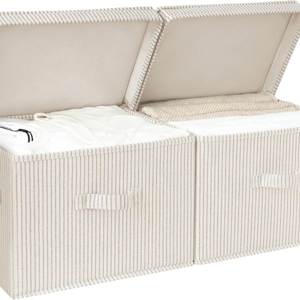 2 Pack Decorative Fabric Storage Bins with Lids and Handles for Shelves and Closet Organization