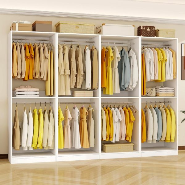 8FT Modular Closet Organizer System with Hanging Rods, Shelves and Side Storage Bar, Adjustable Walk In Closet Kit