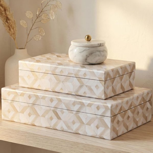 Set of 2 Decorative Storage Boxes with Lids, Elegant Organizer Bins for Photos, Documents, Keepsakes and Bookshelf Home Decoration