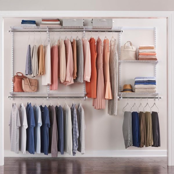 Expandable White Metal Closet Organizer Kit, Adjustable 4 8 Ft Wire Shelving System for Closet, Pantry and Laundry Room