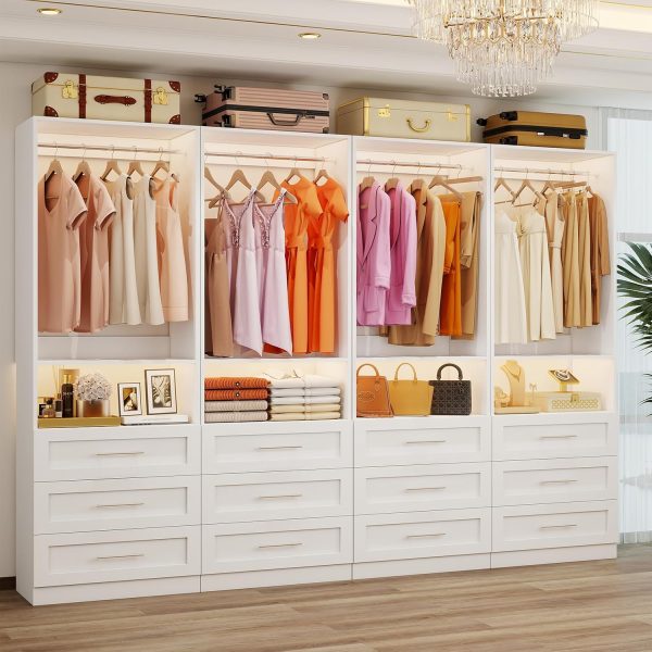 Custom Closet Organizer System, 8FT–21FT Freestanding Modular Closet Kit with 12 Drawers, 4 Shelves and 8 Hanging Rods