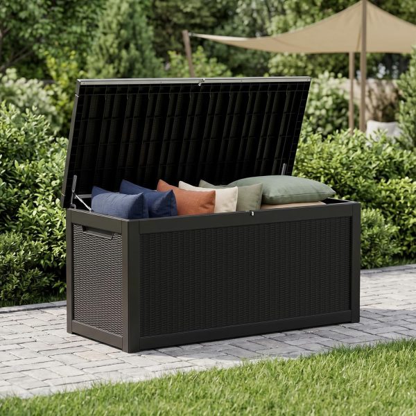 325 Gallon Waterproof Outdoor Deck Storage Box, Lockable Resin Storage Chest for Patio Cushions, Garden Tools, Pool Accessories and Outdoor Furniture