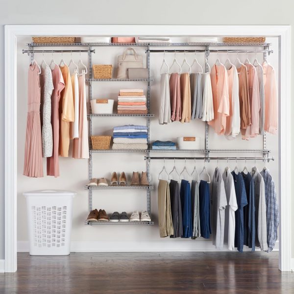 Adjustable 4 8 Ft Metal Wire Closet Organizer Kit, Expandable Shelving System with Hardware for Closet, Pantry, Laundry Room and Mudroom