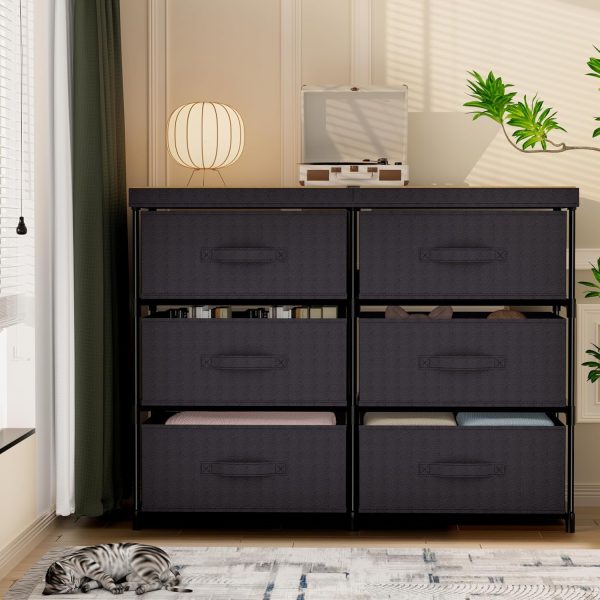 6 Drawer Fabric Storage Dresser with Metal Frame, Desktop Organizer Cabinet for Bedroom, Dormitory, Entryway and Home Storage